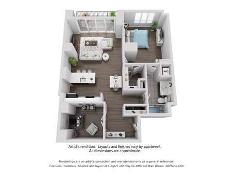 Floor plan for 1 bed, 1 bath, 968 sqft